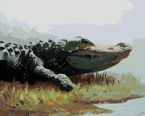 Goblen cu diamante - ALIGATOR STÂND PE IARBĂ LÂNGĂ APĂ (D. RUSTY RUST)