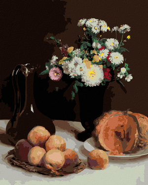 Goblen cu diamante - Natură statică, Carafă, Flori și Fructe (HENRI FANTIN-LATOUR)