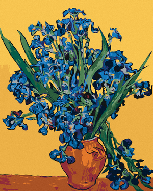 Goblen cu diamante - IRISE PE FOND GALBEN DE VAN GOGH