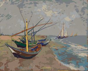 Goblen cu diamante - VASE DE PESCUIT PE PLAJA DIN SAINTES-MARIES (VINCENT VAN GOGH)