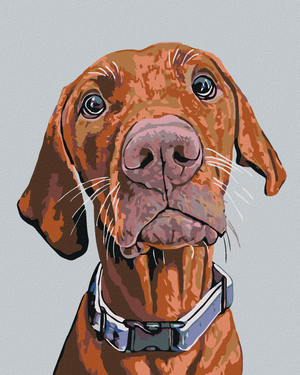 Goblen cu diamante - CÂINE RIDGEBACK CU ZGARDĂ ALBASTRĂ