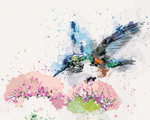 Goblen cu diamante - PASĂRE COLIBRI CU FLORI