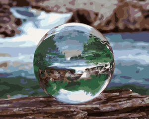 Goblen cu diamante - SFERĂ DE CRISTAL CU REFLECTIA UNEI CASCADE